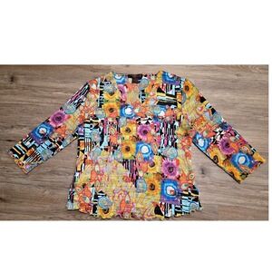 Pleats Collection Pings Imports XL Crinkle Bright Abstract Art Boho Top Shirt